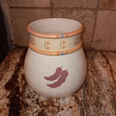 TAOS TREASURE CRAFT CANISTER SET W/EXTRA LIDS AND SPOON REST