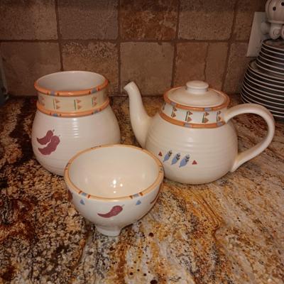 TAOS TREASURE CRAFT CANISTER SET W/EXTRA LIDS AND SPOON REST