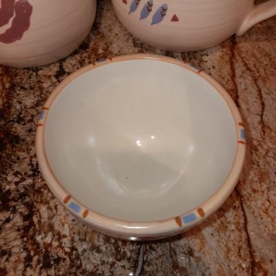 TAOS TREASURE CRAFT CANISTER SET W/EXTRA LIDS AND SPOON REST