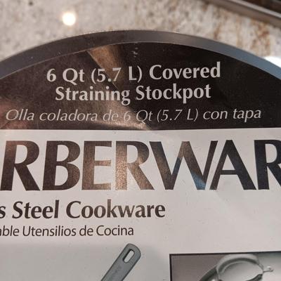 NEW FARBERWARE 6 QT STRAINING STOCKPOT & CLAY ROASTING PAN