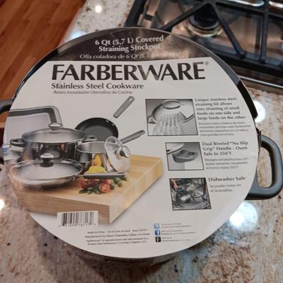 NEW FARBERWARE 6 QT STRAINING STOCKPOT & CLAY ROASTING PAN