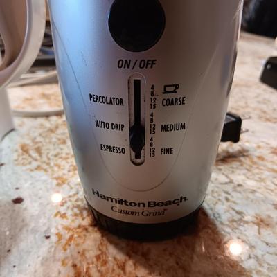 COFFEE MAKER, COFFEE MUGS WITH HORSE HEAD AND COFFEE BEAN GRINDER
