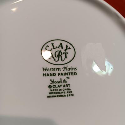 VERY NICE CLAY ART 'WESTERN PLAINS" HAND PAINTED DINNERWARE