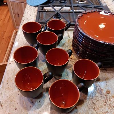 VERY NICE CLAY ART 'WESTERN PLAINS" HAND PAINTED DINNERWARE