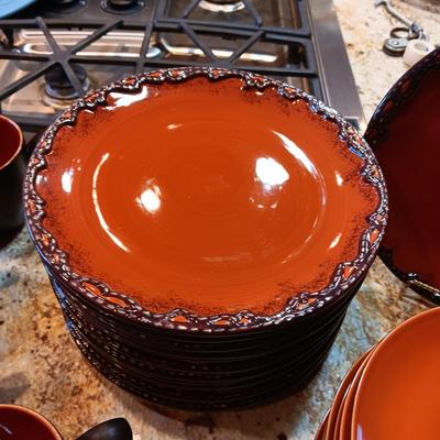 VERY NICE CLAY ART 'WESTERN PLAINS" HAND PAINTED DINNERWARE