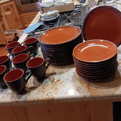 VERY NICE CLAY ART 'WESTERN PLAINS" HAND PAINTED DINNERWARE