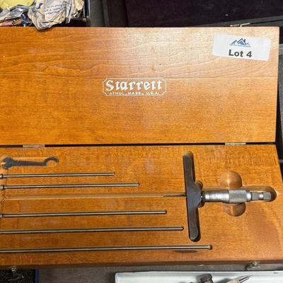 Starrett Wood Box with measuring tools - Made in USA