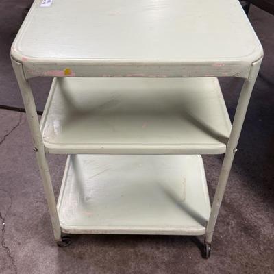 Vintage Green Metal rolling 3 tiered cart