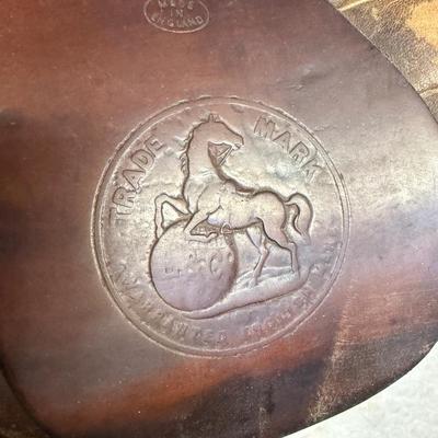 English Leather Riding Saddle w/blankets & Wood Stand
