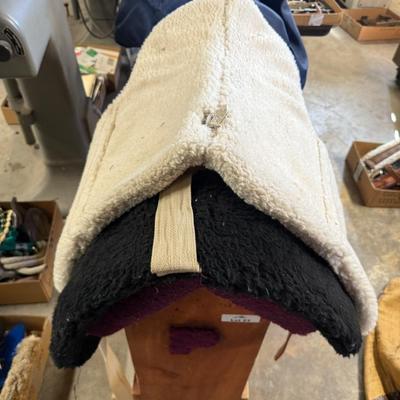 English Leather Riding Saddle w/blankets & Wood Stand