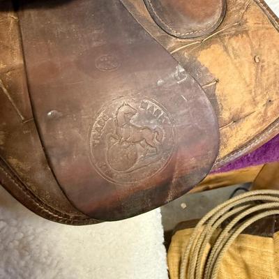 English Leather Riding Saddle w/blankets & Wood Stand