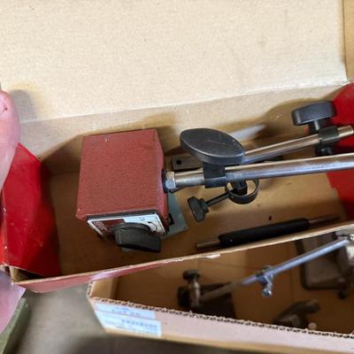 Box of metal Magnetic Indicator Bases/Craftsman small vice as shown