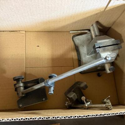 Box of metal Magnetic Indicator Bases/Craftsman small vice as shown