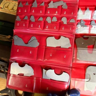 2 Radius Gauge Sets in red vinyl cases