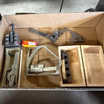 Box of misc. metal measuring tools