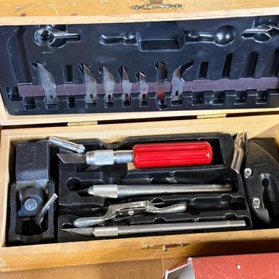 Box of misc. tools – Number Punches/Exacto Set/micrometer