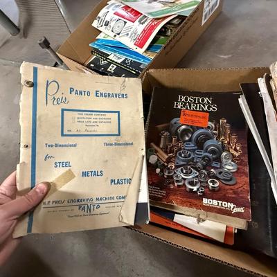2 Boxes of vintage machine ads/manuals & others