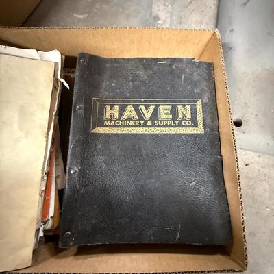 2 Boxes of vintage machine ads/manuals & others