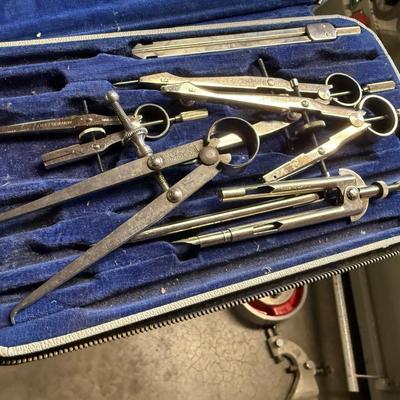 Lot of mechanical drawing compasses by Lietz & others