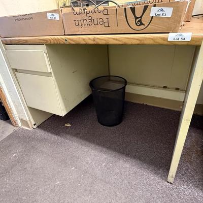 Sale Photo Thumbnail #200: Wood top desk as shown. No other items on desk our shelf are part of this lot. Desk and shelf only