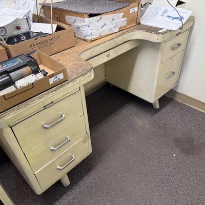 6 Drawer Vtg. Metal Desk with wood top