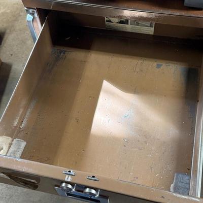 Rolling brown Metal Storage Cabinet w/2 drawers & cabinet NO KEYS