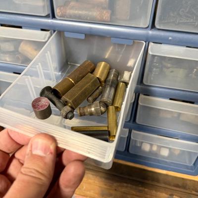 2 Plastic Boxes of assorted hardware in plastic pull out drawers