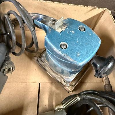 Box of 5 Misc. Electrical Tools – Sanders/soldering gun/drill/electric screwdriver