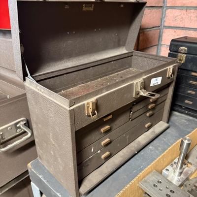Brown Metal tool box with drawers & lift top