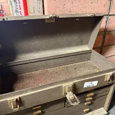 Brown Metal tool box with drawers & lift top