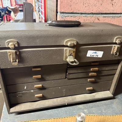 Brown Metal tool box with drawers & lift top