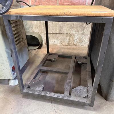 Small Metal rolling table with wood top