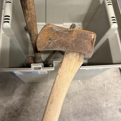 Plastic Storage Bin with Sledge Hammer / Axe / Lug Nut Tool