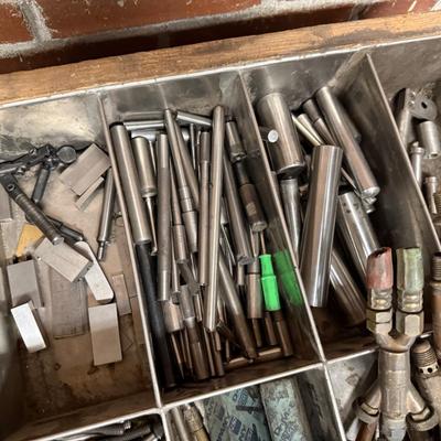 Wood Crate with misc. screws/metal parts/torches
