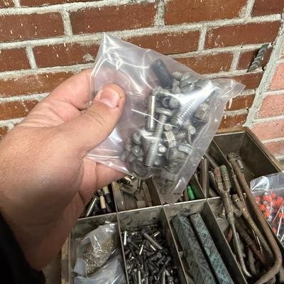 Wood Crate with misc. screws/metal parts/torches