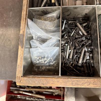 Wood Crate with misc. screws/metal parts/torches
