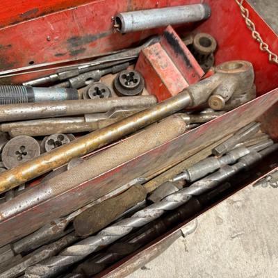 Red Metal Tool Box w/Tap & Dies & other pieces