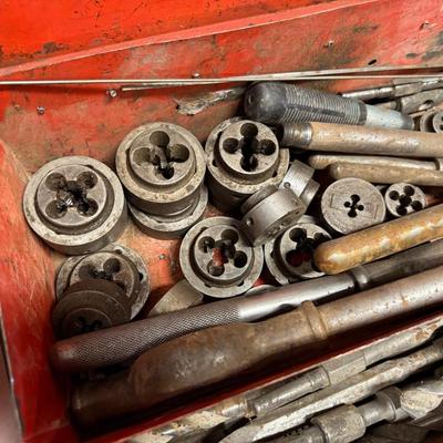 Red Metal Tool Box w/Tap & Dies & other pieces