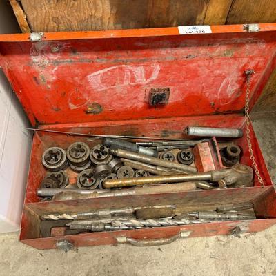 Red Metal Tool Box w/Tap & Dies & other pieces