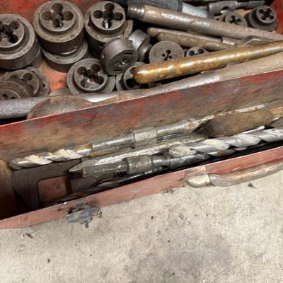 Red Metal Tool Box w/Tap & Dies & other pieces