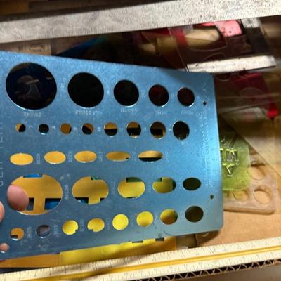 Box of T-Squares, drafting tools, rulers