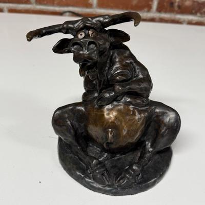W. Liddle Laughing Bull Signed Bronze Sculpture