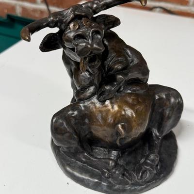 W. Liddle Laughing Bull Signed Bronze Sculpture