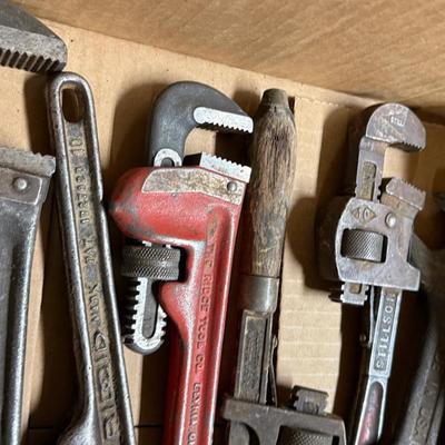 Box of 10+ Vintage Pipe Wrenches +