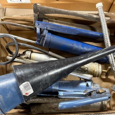 Lot of Grease Guns x 5 and 2 funnels