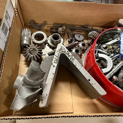 Misc. box of metal components/screws/bolts/machine parts