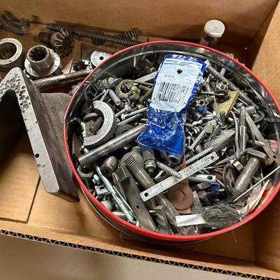 Misc. box of metal components/screws/bolts/machine parts