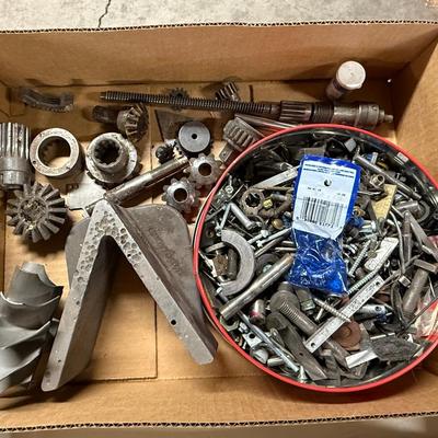 Misc. box of metal components/screws/bolts/machine parts