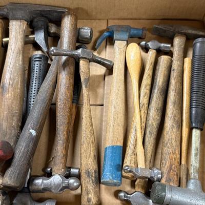 Box of misc. metal working/finishing hammers