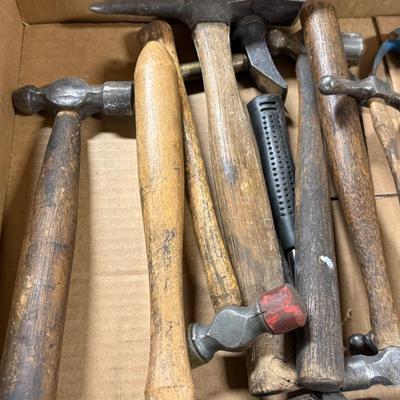 Box of misc. metal working/finishing hammers